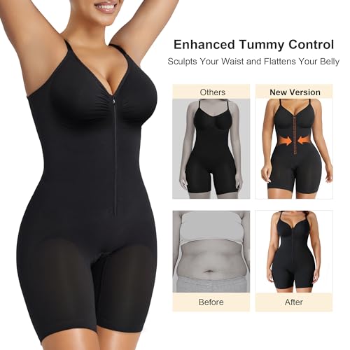 SHAPERX Women's Shapewear Bodysuit Tummy Control Seamless Zip-Up Sculpting Body Shaper Medium Compression4