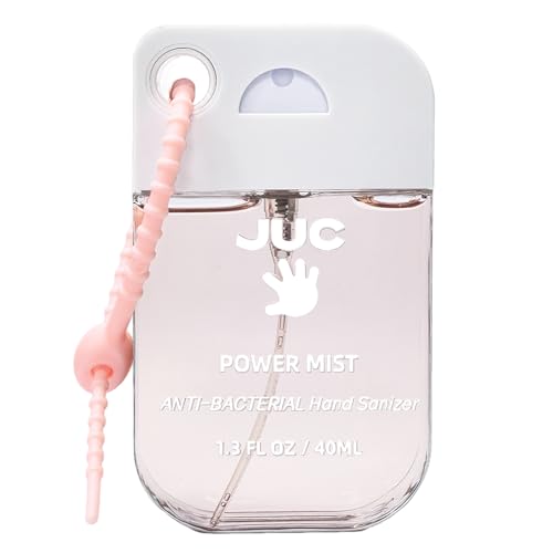 JUC Power Mist Hand Sanitizer Spray - 1.3fl.oz Peach Scent with Keychain Antibacterial Hydrating for Travel & Daily Essential