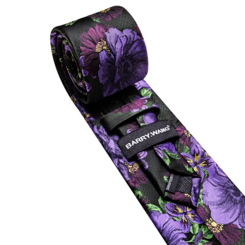 Image of Barry.Wang Flower Ties for Men Silk Woven Floral Tie Sets Necktie Handkerchief Cufflinks Wedding Party