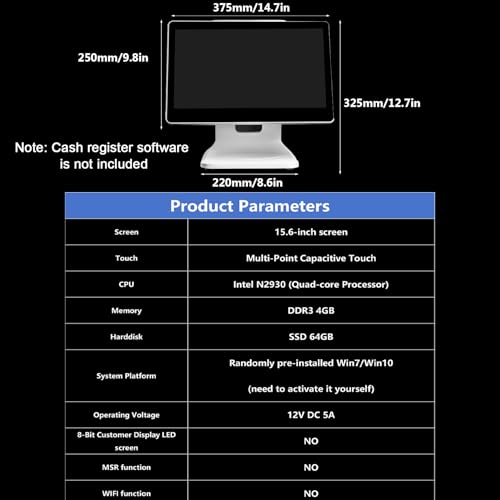 Image of Commercial POS Screen, POS Cash Register Screen for Small Business, SSD 64GB N2930 DDR3 4GB, for Retail /Restaurant