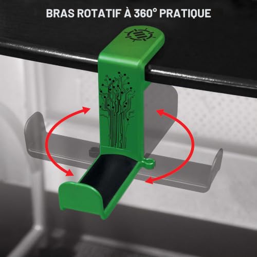 ENHANCE Support Casque Audio de Jeu ou de Musique avec Bras Pivotant à 360 Degrés, Pince de Fixation Format Universel pour Table et Bureau avec Rangement pour Câble Intégré - Vert – vue 4