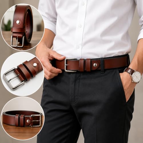 Image of Men's Black Leather Belt with Matte Black Pin Buckle