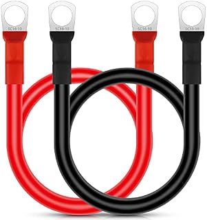 EEEKit 2Pcs 50CM 4AWG Car Battery Inverter Cables, 12V Auto Battery Charge Cables, Car Battery Leads with M8 Ring Terminals Copper Flexible Wire for Truck, Motorcycle, Solar, RV, Marine