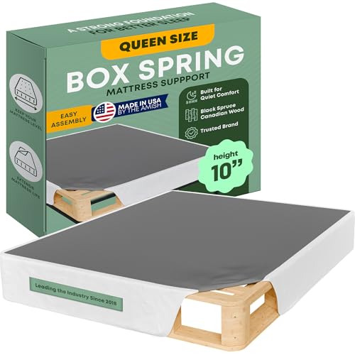 Greaton 10 Queen Box Spring for Queen Bed Amish-Made in the USA Solid Wood Box Spring Mattress Foundation with Stable & Quiet Support Flat-Packed & Easy Assembly White