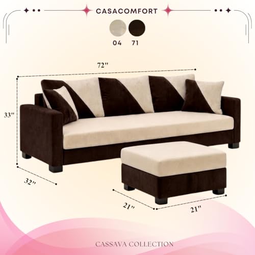 Image of Zavian 4 Seater L Shape Sofa Set with Movable Ottomans | Flexible Layout | Rich Velvet Suede Fabric | Silver Legs | Spacious Seating | Modern Sofa for Living Room (Dark Brown-Cream)