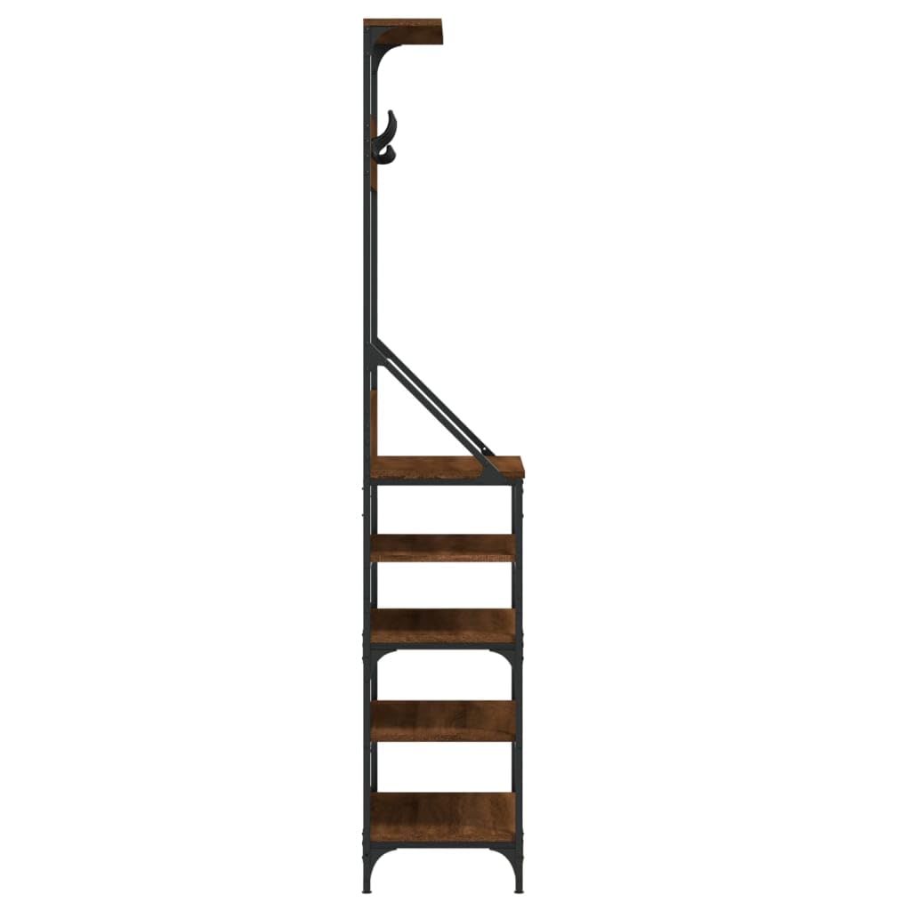 Kleiderständer mit Schuhablage Braun Eiche-Optik Holzwerkstoff Metall 70x34x184 cm freistehend stabil platzsparend für Schlafzimmer Flur Wohnzimmer mit Rollen und Haken