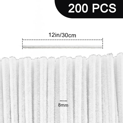 Image of White Pipe Cleaners Craft,200PCS Chenille Stem Squishy Stem Toys,Halloween /Christmas /Easter Decorations Arts and Crafts;Craft Supplies for DIY Flowers Home Decor,Birthday Gifts,Girls Toys Age 8-10