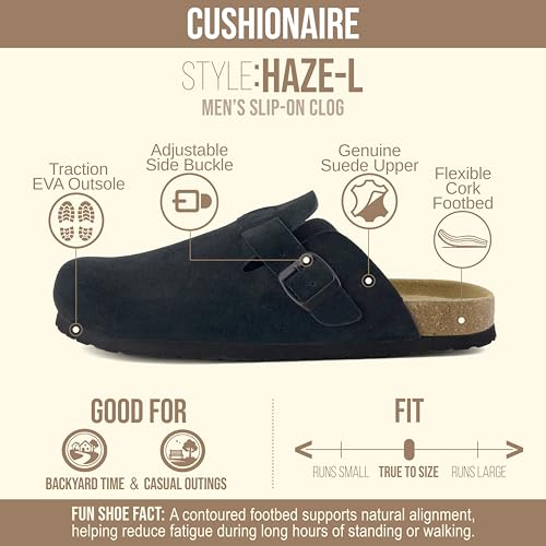 Image of CUSHIONAIRE Haze Genuine Suede Leather Mens Clogs - Comfortable Slip On Potato Shoes for Men with Adjustable Buckle