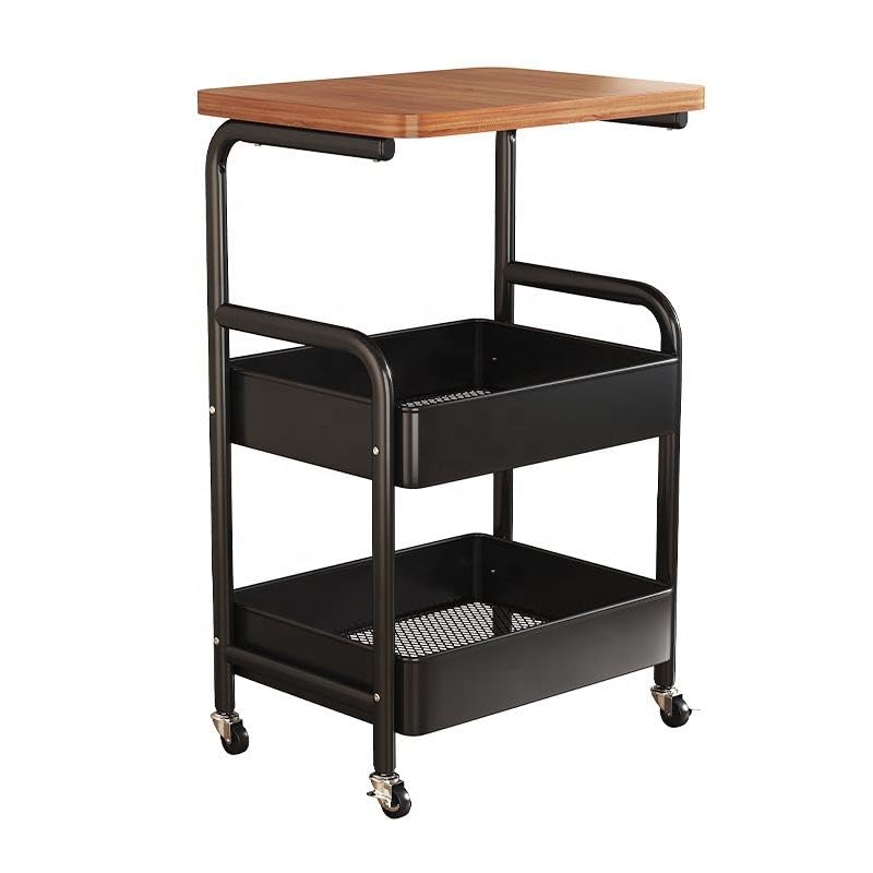 3-Tier Rolling Cart with Tabletop, Metal Tool and Snack Kitchen Rack with Storage, Durable Carbon Steel Frame, Wheels for Easy Mobility Black-image-30