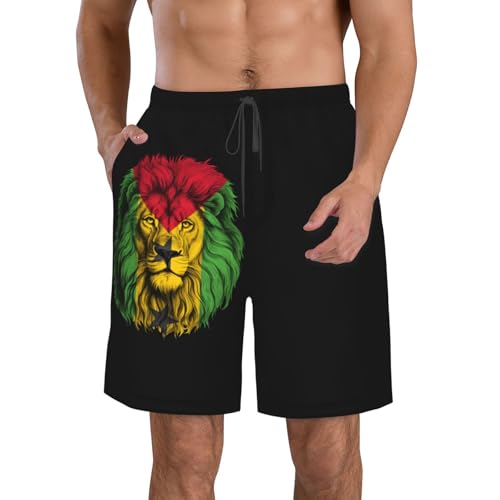 Bandera del León De Santo Tomé Y Príncipe Hombre Nadar Shorts Impermeable Pantalones Cortos Forro De Malla Cortos De Baño Vacaciones Surf Pantalones L