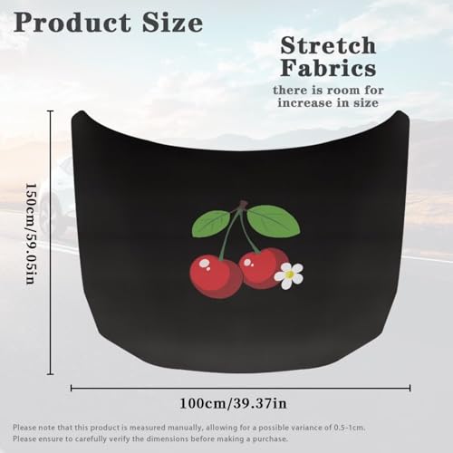 Image of Red Cherries Car Hood Cover Elastic Polyester Car Hood Cover Waterproof Automotive Accessories Easy Installation for Car Hood Decoration and Protection