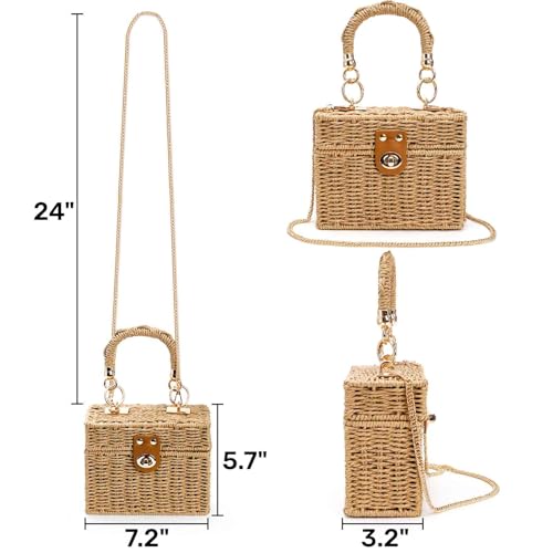 Bolso de mano cuadrado de paja vintage para mujer miniatura 4