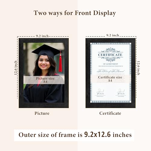 Image of Wooden Document Photo Frame with Storage, Certificate Holder Frame for Wall Mount & Tabletop | Memory Frame for Birth Certificate, Awards & Photos | Premium Finish ( Black, Size 9.2X12.6 Inch )