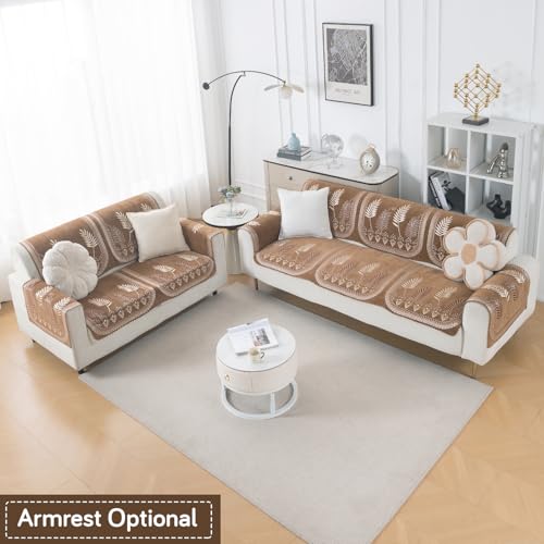Image of HOKIPO Bagh Brown Premium Chenille Jacquard Sofa Cover 5 Seater - (3+2) for Seat & Back | 'Royal Aangan Series' (IN-1008-L6*2 + IN-1007-L6*2)