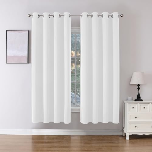 Joydeco Curtains 72 Inches Long 2 Panels Set, Thermal Insulated Long Curtains& Drapes 2 Burg, Room Darkening Drapes for Bedroom Living Room Window (Pure White, W52 x L72 Inch)
