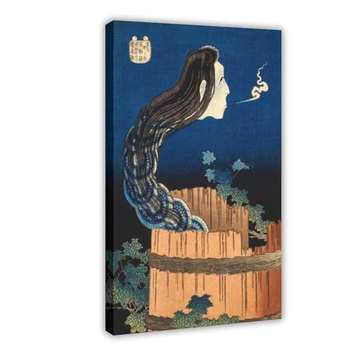 Tableau Hokusai The Mansion of The Plates - Estampe japonaise vintage cadre bois 20x30