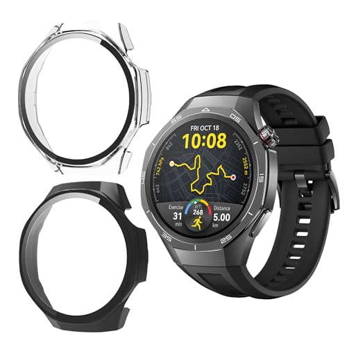 Suttkue for Huawei Watch GT 5 pro 46mm Screen Protector case, Rigid PC Shell Membrane in one Piece, Scratch-Proof and Shock-Proof,Ultra-Thin-Clear and Black