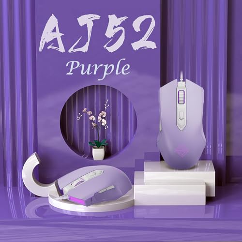 Image of Lomiluskr AJ52 RGB Wired Gaming Mouse, 7 Programmable Buttons, Computer Mice with RGB Lighting, 200-4800 DPI Adjustable, for PC /Laptop (Purple)