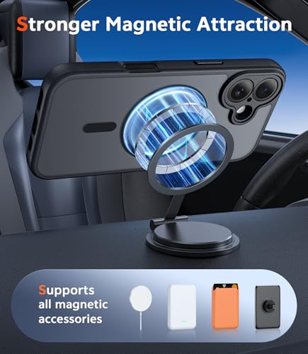 Image of FNTCASE for iPhone 16 Plus Case: Matte Magnetic Phone Cases with Screen Protector Compatible with Magsafe Slim Anti Yellowing Rugged Shockproof Protective Translucent Cell Phone Cover (C-Black)