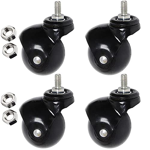 キャスター M8 静音シリーズ 2インチ/50mm ボールキャスター ねじ込み式 交換用ホイール ネジ式 ウレタンキャスター DIY家具取替えキャスター 耐荷重120kg(ブレーキなし) (黒)