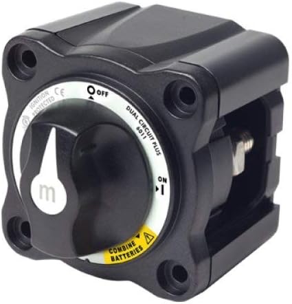 Blue Sea Systems Mini Battery Switch, MFG# 6011200, Black, 300A Cont., 500A int., 32VDC. Positions: Two-Circuit on-Off with Combiner/BS-6011200 /