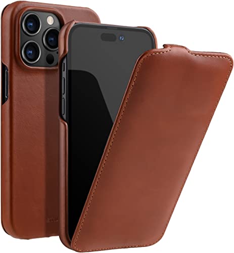 Étui en cuir véritable Cognac pour iPhone 14 Plus StilGut