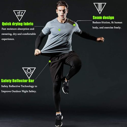 Conjunto de corrida esportivo masculino (pacote com 4 ou 5) camisa atlética + camisa curta/de compre