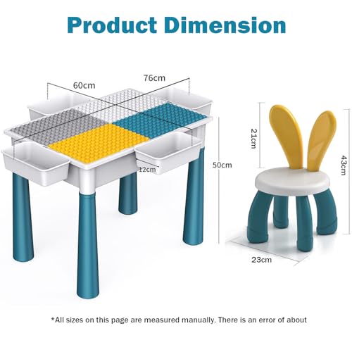 طاولة مكعبات تعليمية متعددة الوظائف للاطفال من وينسويا 502 قطعة بناء 4 صناديق تخزين 2 كرسي مجموعة نشاط دراسة وكرسي ليغو للاولاد والبنات سن 3-10 سنوات ألوان