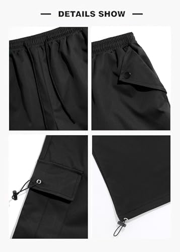 ZAFUL Baggy Cargo Pants for Men Casual Stretch Elastic Drawstring Parachute Pants Loose Fit Joggers with Multi Pockets4