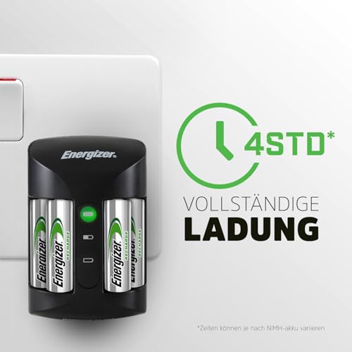 Energizer Recharge Pro - Batterieladegerät für Wiederaufladbare Akku AA und AAA NiMH - 4 AA 2000 mAh Batterien inbegriffen - 4 Stunden Ladezeit - automatische Abschaltung und der Überladungsschutz