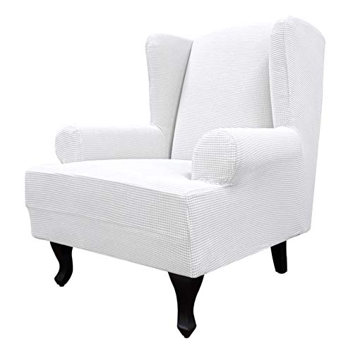 Image of Easy-Going Stretch Large Wingback Chair Sofa SlipcoverSnow White | 1-Piece Sofa Cover Furniture Protector Couch Soft with Bottom, Spandex Jacquard
