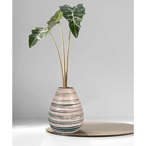 Image of Xtore Marbled Ceramic VASE with Green Striped Pattern for Home Decor (Pack of 1, Green and Cream)