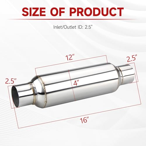 Image of LCGP 2.5 inch inlet & outlet Universal Resonator, 16 inch Long Performance Muffler, Weld- On, Straight Through Design, Deep Tone