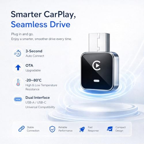2-in-1 Wireless CarPlay Adapter for iPhone iOS & Android 11+, Plug and Play, Fast Auto-Connect, Realtek 8730E Chip Stable & No Latency, Wired to Wireless Adapter with USB-A/Type-C Port (CM101) - image 6