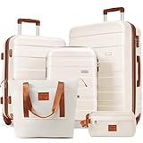 Anwick ABS Hartschalen Koffer-Set 3-teilig mit Kulturbeutel – Leichtes Reisegepäck mit 360° Spinner-Rädern & Zahlen-Schloss, Größen M L XL (Beige)