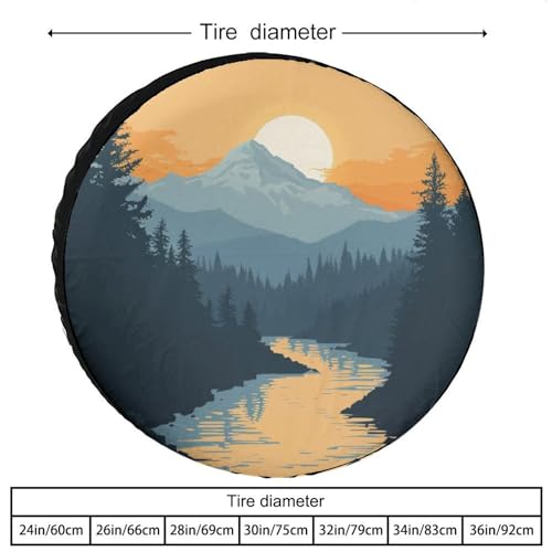 Image of Camping Spare Tire Cover 14 Inch Mountain Adventure Weatherproof Universal Wheel Protectors Watercolor Nature Landscape Universal Fit for Trailer SUV Truck Camper Travel Trailers Accessories