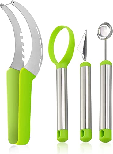 AttoPro 【Clearance sales】 Watermelon Slicer Cutter Corer Server Knife,Melon Baller Scoop Fruit Carving Knife(2 in 1),Bonus 5 Fruit Forks-Premium Thicker Stainless Steel-Dishwasher Safe Kitchen Tools