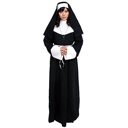 PATYMO Classic Style Nun Full Gown Costume - Teen/Women's S Size Black/White