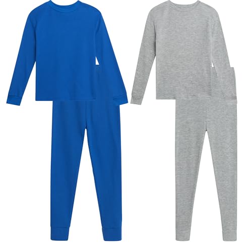 Arctic Hero Boys Thermal Underwear Set - 4 Piece Crewneck Waffle Knit Thermal Shirt Top and Long Johns for Kids (2T-18), Size 7, Grey/Royal