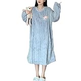 [MilaCorinna] レディース パジャマドレス ホームウェア プルオーバーパジャマ もこもこ 長袖 厚手 刺繍柄 暖かい 柔らかい 甘い 可愛い 大人 軽量 おしゃれ 快適 大きいサイズ 防寒冷え対策 ゆったり シンプル ギフト 秋冬
