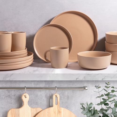 Image of Zulay Kitchen Terra Stoneware Dinnerware Set, Artisanal Ceramic Plates and Bowls Set Crafted at 2300℉ - Service for 4, Terracotta Clay