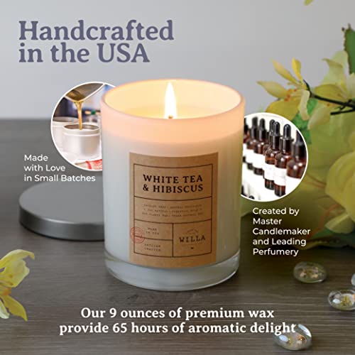 Willa White Tea & Hibiscus Highly Scented Candle - All Natural Soy Wax Luxury Candles Made In The Usa With Essential Oils - Best For A Home/Aromatherapy/Gift/Spa/Bathroom 9Oz Jar Candle #TOP3