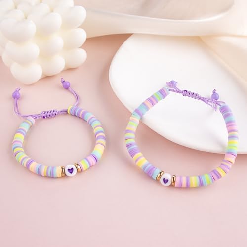 Image of First Day of School Mommy and Me Matching Bracelet Set kindergarden Pre-K Back to School Gifts Adjustable Heart Clay Bead Jewelry for Mother Daughter Dad Son