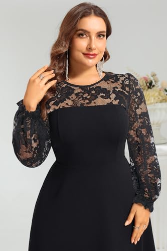 Image of Plus Size Cocktail Dress - Lace Wedding Guest Party Crew Neck Short A Line Dresses Women
