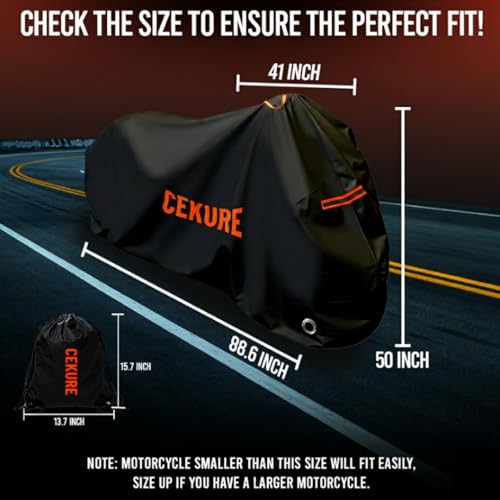 Image of Your Ride! Heavy Duty Motorcycle Cover Waterproof Outdoor 210D Oxford Fabric with Heat Sealed Seams Ultra Waterproof Fits up to 88.6 inch All Weather Motorcycle Cover for Sport Bike with Carry Bag