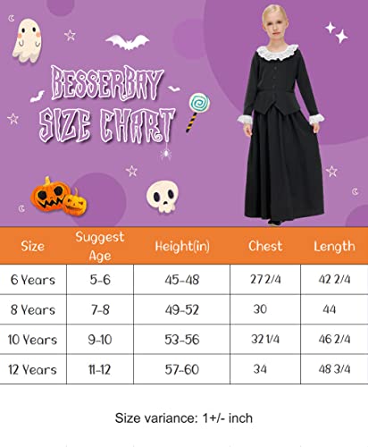 Besserbay Girls Halloween Colonial Victorian Pilgrim Costume Pioneer Nun Button Down Long Sleeve Black Dress Size 5-6 Years #TOP6