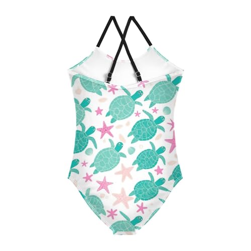 Green Sea Turtle Girls One Piece Swimsuits Pink Starfish Sport Halter Swimwear Beach Bathing Suit 3T2
