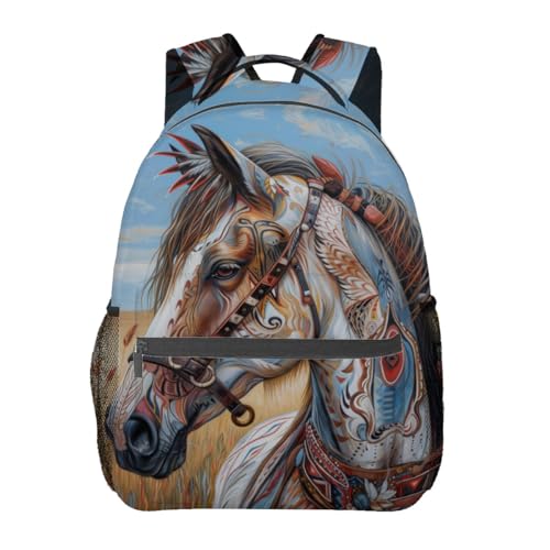 Native American Horse Backpack Travel Backpacks Laptop Rucksack,School Bookbag for Women Kids Boys Girls,Western Back Pack Accessories Bags,Ideal Gifts for Work, Outdoor Adventures