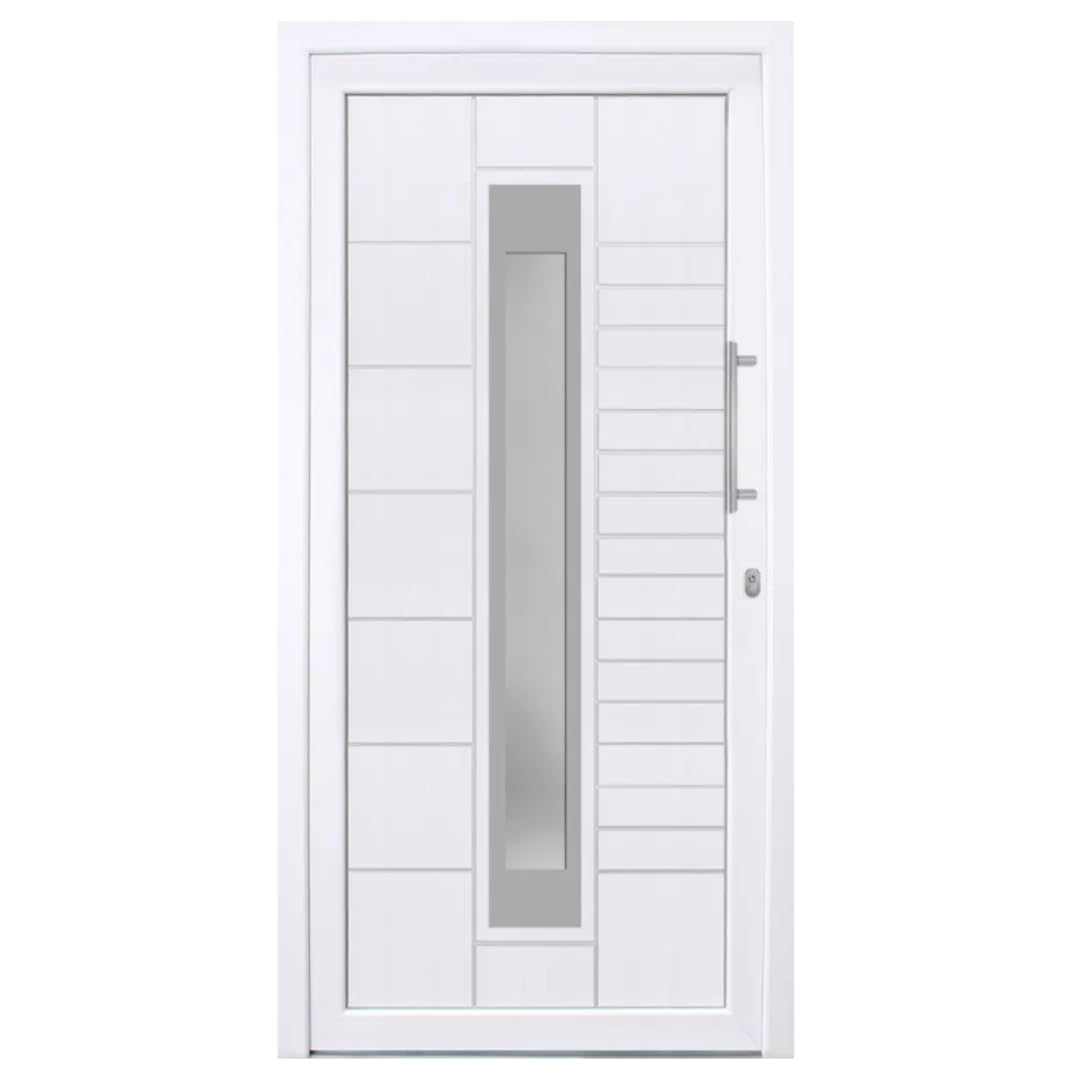 HORI Haustür Kunststoff, aluminium, Komplettset konfigurieren, Hauseingangstür Modern - Farbe: weiß - DIN rechts - Modell: Stripe - 210 x 110 cm