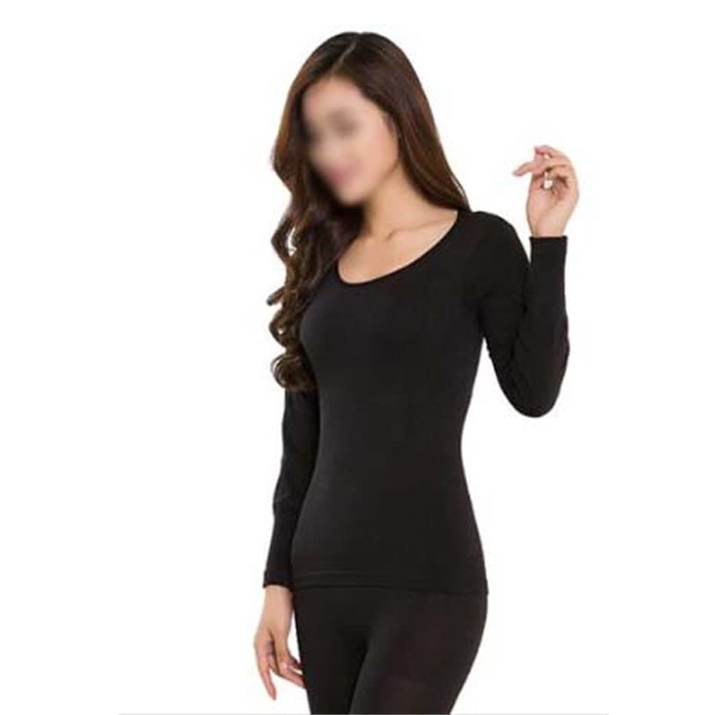Ropa Interior Térmica Invierno Sin Costuras Ropa De Mujer Cálida Ropa Íntima Estampado Largo (Color : Black, Size (Black As The Picture Shows)